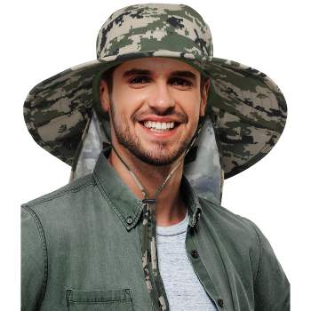 Sun Cube Wide Brim Sun Hat With Neck Flap, Upf50+ Hiking Safari Fishing Hat  For Men Women, Sun Protection Beach Hat (green Camo) : Target