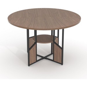 59 Inch Round Dining Table for 4-6, Farmhouse Wood Kitchen Table with Pedestal Base, Adjustable Feet, Space-Saving - 1 of 4