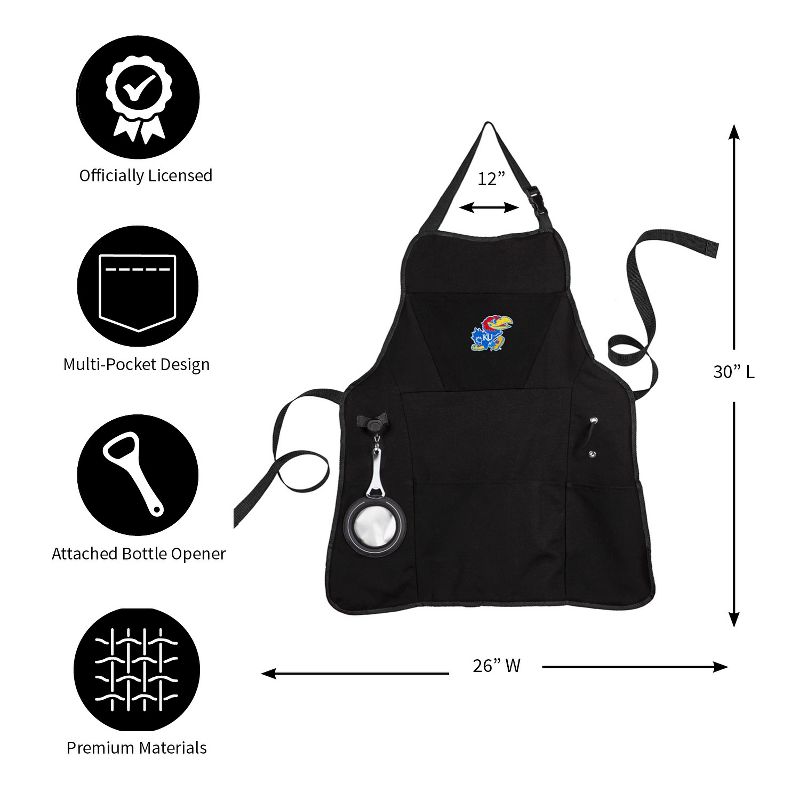 Evergreen University of Kansas Black Grill Apron- 26 x 30 Inches Durable Cotton with Tool Pockets and Beverage Holder, 2 of 6