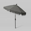 7.5' Fiberglass Ribs and Scallop Base Fringe Market Patio Umbrella with Crank Lift - Bronze Pole - California Umbrella - 2 of 3