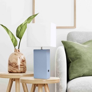 21" Lexington Leather Base Modern Home Decor Bedside Table Lamp with USB Charging Port and Fabric Shade - Lalia Home - 1 of 4