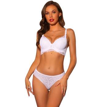 Cwang Push Up Bra Set, Women's Underwired Bra Set, Lace Bra and Briefs,  Non-Removable Bra Panty Lingerie Underwear with Hook Closure and Adjustable  Straps, White, : : Fashion