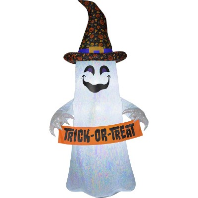 Gemmy Airblown Mixed Media Iridescent Ghost holding Banner, 8 ft Tall, white