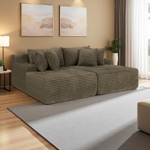 83" Corduroy Lazy Sectional Sofa Bed with High-Density Foam, No Assembly Required - 1 of 4