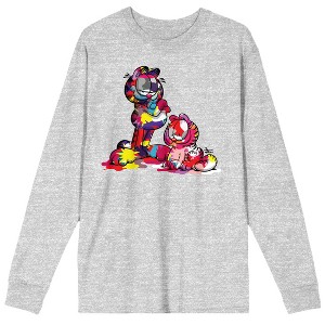 Garfield Paint-Covered Garfield & Nermal Crew Neck Long Sleeve Athletic Heather Adult Tee - 1 of 2