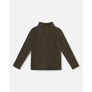 Deux par Deux Girl Shiny Rib Mock Neck Top Black and Gold - 1 of 4