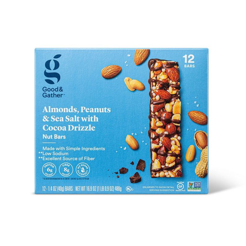 Almonds, Peanuts and Sea Salt with Cocoa Drizzle - 16.9oz/12ct - Good &#38; Gather&#8482;, 1 of 7