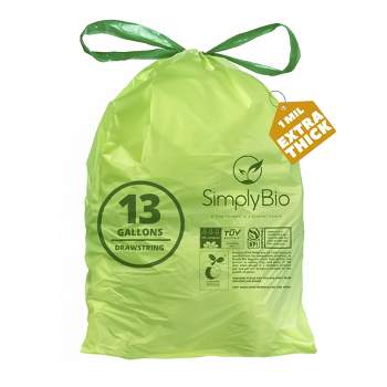 Simply Bio 13 Gallon Compostable Trash Bags Drawstring, Heavy Duty Extra Thick 1 Mil, 49.21 Liter, 30 Bags, Tall Kitchen Food Scrap Waste Bag