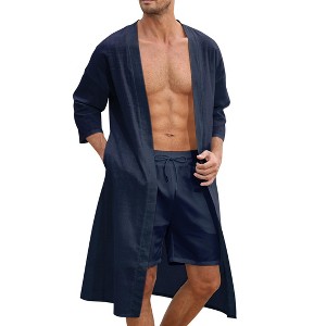 Men's Lightweight Robe Jackets Paisley Printed Bathrobes Open Front Long Cardigan with Pockets - 1 of 4