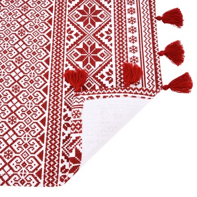 Red and White Cotton Christmas Pattern Placemats with Tassels, Set of 4