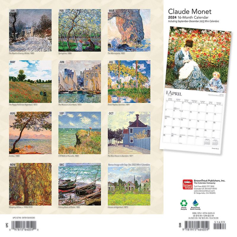 Browntrout 2024 Wall Calendar 12&#34;x12&#34; Claude Monet, 2 of 5