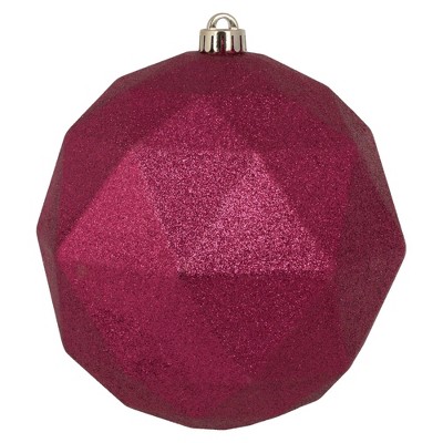 Vickerman 8" Berry Red Glitter Geometric Ball Ornament