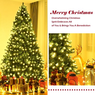 8ft Green Pre-lit PVC Artificial Christmas Tree with Metal Stand