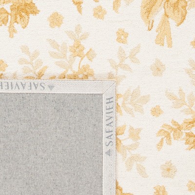 Ivory and Gold Hand-Knotted Wool Floral Area Rug