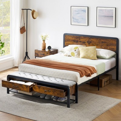Garvee Platform Bed Frame with Wooden Headboard and 2 Storage Drawers, No Box Spring Needed