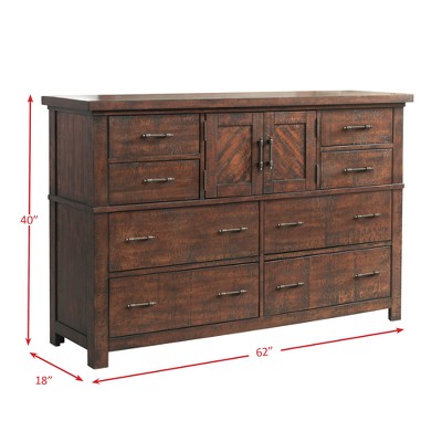 Rustic Walnut Brown 8-Drawer Dresser with Cabinet
