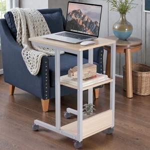 Mshliw C-Shaped End Table with Lockable Wheels, Two-Tier Storage Shelves, Rolling Side Table for Sofa, Bed or Living Room,Space-Saving Mobile Design - 1 of 4