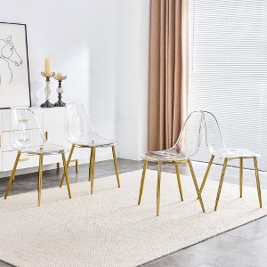 Set of 4/6 Dining Chairs with Metal Legs, Armless Chairs Plastic Chairs Makeup Chairs, Transparent+Golden/Silver/Black-ModernLuxe - 1 of 4