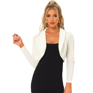 INSPIRE CHIC Women's Long Sleeve Lapel Collar Velvet Open Front Cropped Cardigan - 1 of 4