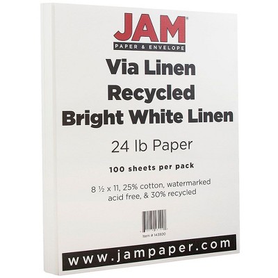 JAM Paper Strathmore 24lb Paper 8.5 x 11 Bright White Linen 100 Sheets/Pack 143920