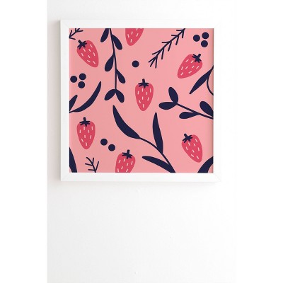 12" x 12" Jenny Chang-Rodriguez Strawberries Framed Wall Art White/Pink - Deny Designs