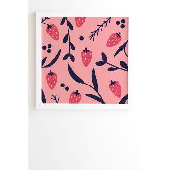 12" x 12" Jenny Chang-Rodriguez Strawberries Framed Wall Art White/Pink - Deny Designs