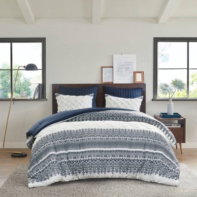 Full Blue Cotton Reversible Comforter Set