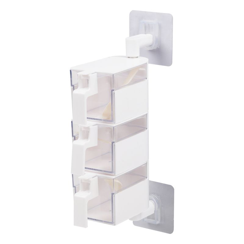 Mind Reader Wall Mounted Three Compartment Rotating Spice Rack Jars with Individual Spoons and Screw-Free Mounting, White, 3 of 8