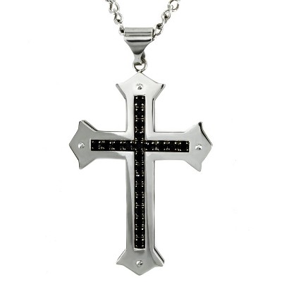 Men's Crucible Cubic Zirconia Stainless Steel Cross Pendant Necklace