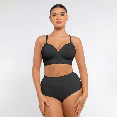 Feelingirl Women's Wireless Push-Up Seamless Comfort Full Coverage Bra Black S