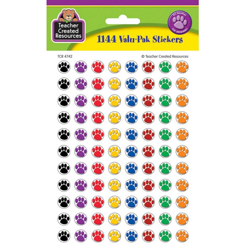 Teacher Created Paw Print Mini Stickers Value Pack, Assorted Colors, Pack of 1144, 1 of 2