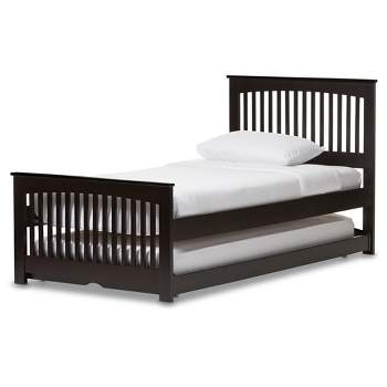 Twin Hevea Solid Wood Platform Bed with Guest Trundle Bed Dark Brown - Baxton Studio