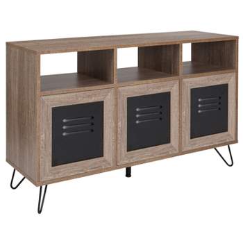 Flash Furniture Woodridge Collection 44"W 3 Shelf Storage Console/Cabinet with Metal Doors in Rustic Wood Grain Finish
