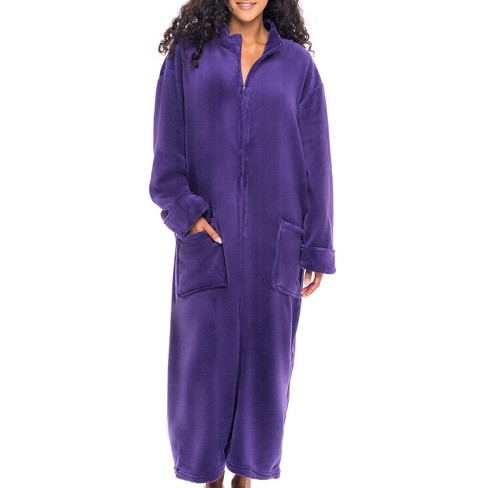 Adr Women's Zip Up Plush Robe, Oversized Bathrobe With Two Way