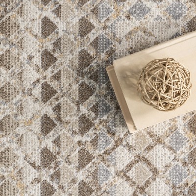Carley Beige Geometric Washable Synthetic Area Rug 3' 3" x 5'