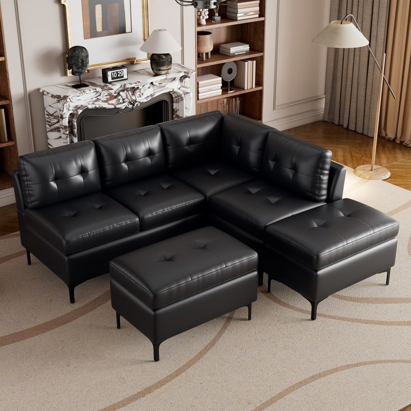 95" Modular Sectional Sofa Couch Set, Upholstered PU Couches with Movable Storage Ottomans-ModernLuxe, 2 of 11