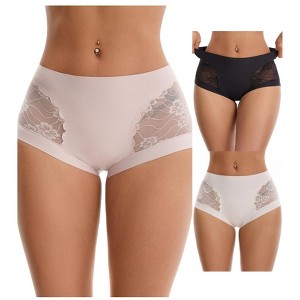 INSPIRE CHIC 3 Packs Women's High Waisted Lace Breathable Full Coverage Tummy Control Briefs Panties - 1 of 4