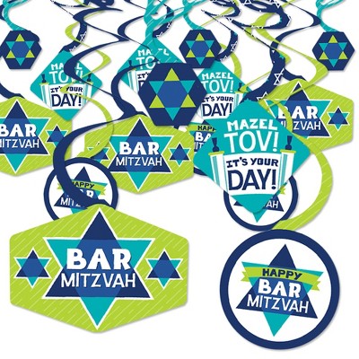 Big Dot of Happiness Blue Bar Mitzvah - Boy Party Hanging Decor - Party Decoration Swirls - Set of 40