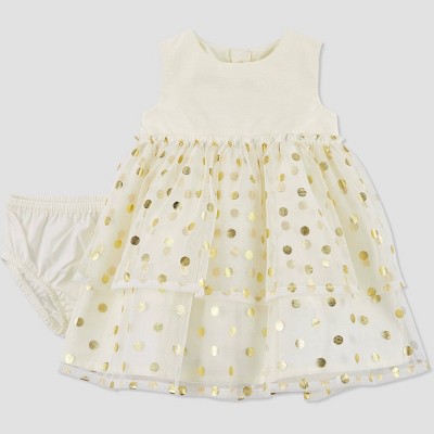 Image of Carter's Just One You® Baby Girls' Foil Dot Dress - White/Gold 18M