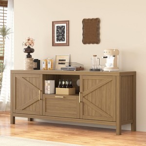 Jojoka TV Stand for TVs Up to 65 Inch, Farmhouse Entertainment Console with Door, Storage Cabinets and Adjustable Shelf, Media Center, Brown - 1 of 4