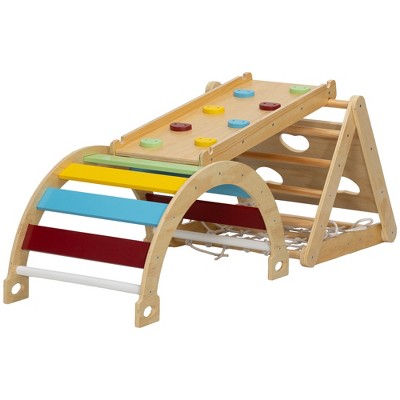 7-in-1 Pinewood Montessori Climbing Set with Slide and Arch