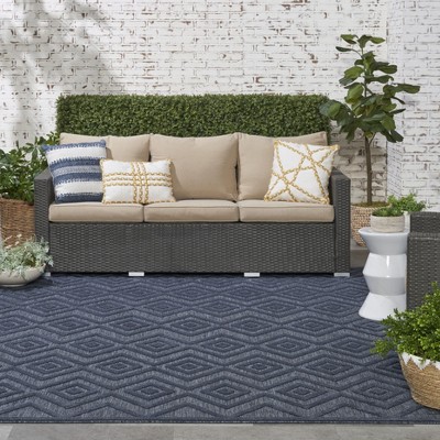 Modern Navy Diamond 7' x 10' Easy-Care Outdoor Rug