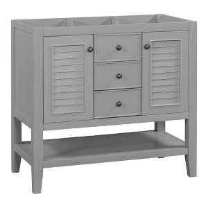 36 Inch Bathroom Storage Vanity With 2 Doors, 2 Drawers, Open Shelf, Solid Wood Bathroom Vanity Cabinet Without Ceramic Sink Top - 1 of 4