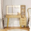48" Makeup Vanity Desk with Mirror and Lights, Fluted Makeup Vanity with 5 Drawers & Glass Top & Power Outlet, Natural Wood Dressing Table - 2 of 4