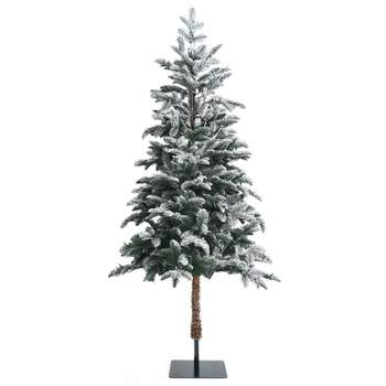 Tangkula 6ft Artificial Snow Flocked Pencil Christmas Tree Pre-Lit Faux-Pine Tree W/250 Warm White LED Lights