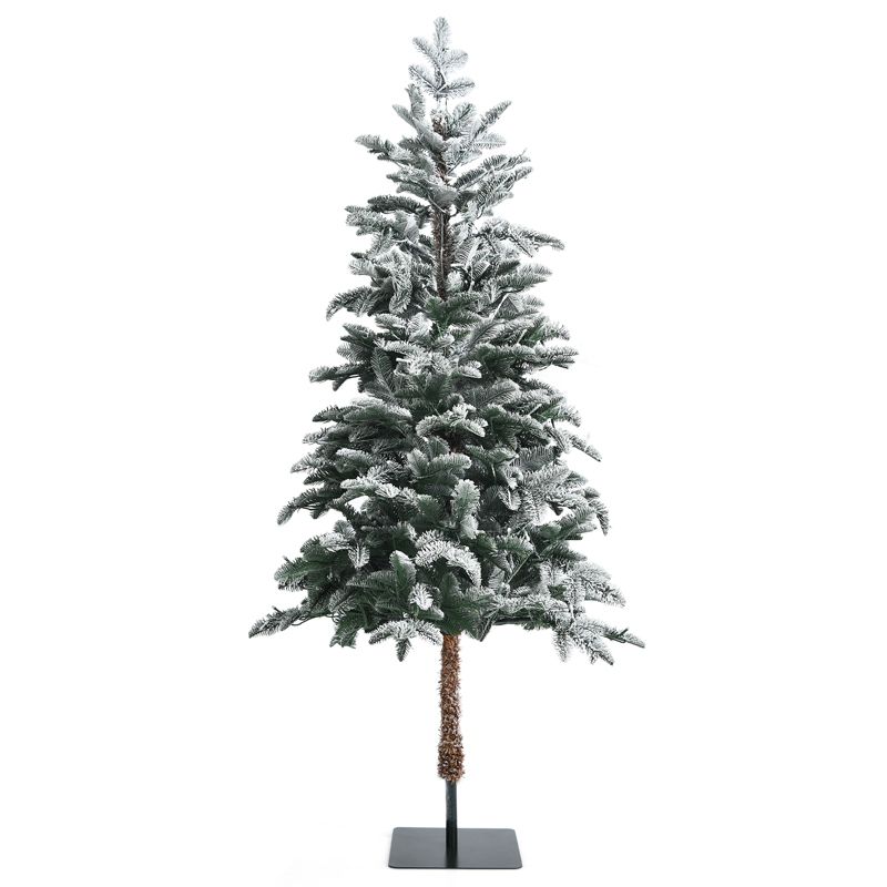 Tangkula 6ft Artificial Snow Flocked Pencil Christmas Tree Pre-Lit Faux-Pine Tree W/250 Warm White LED Lights, 1 of 11