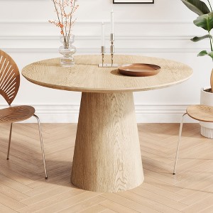 Sapphtopaz 47.24" Round Dining Table Kitchen Table Modern Wood Dining Table with Sturdy Cylindrical Base for Kitchen, Small Spaces - 1 of 4