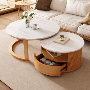 Round Nesting Coffee Table with Marble Top, 2-Tier Storage and Drawer ¨C Ideal for Living Room, Lounge, or Small Spaces - 1 of 4