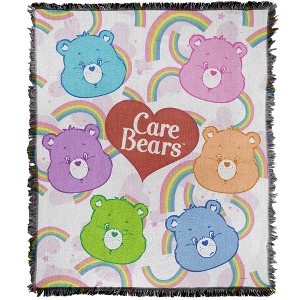 Care Bears Bear Heads Blanket 50"x60" Woven Tapestry - 1 of 4
