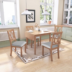 ChicFurnit Dining Sets 5 Piece Foldable Dining Set with Drop Leaf Table and 4 Upholstered Chairs for Dining Room, Brown, 38.75"*32.75"*6.3" - 1 of 4